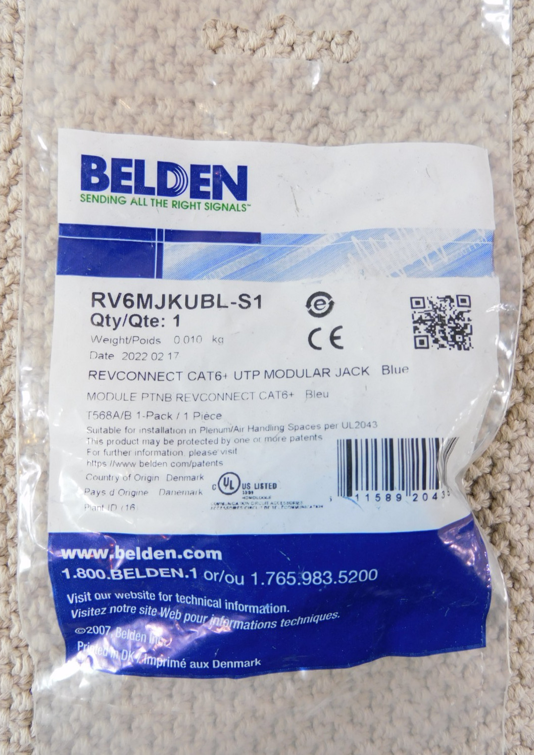 RV6MJKUBL-S1 Belden REVConnect Jack Cat 6+ UTP Modular Jack, Blue