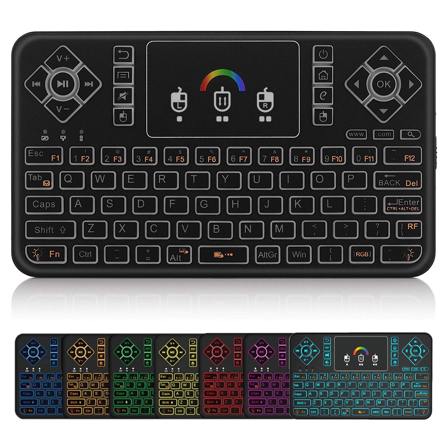Q9 Mini Wireless Keyboard Touchpad Colorful Backlit Remote TV Box PC Windows