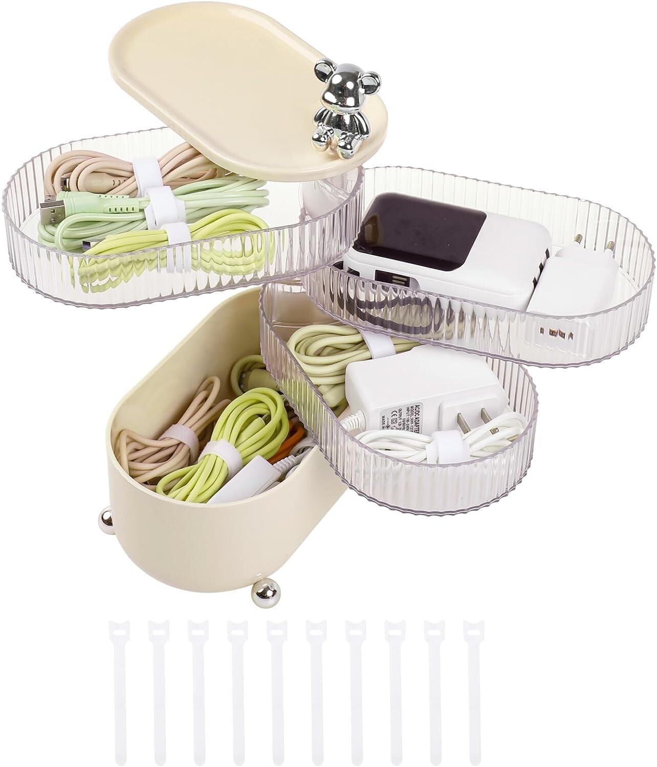 Rotatable Organizer with 3 or 4-Layer, Electronic Accessories Case for Desk
