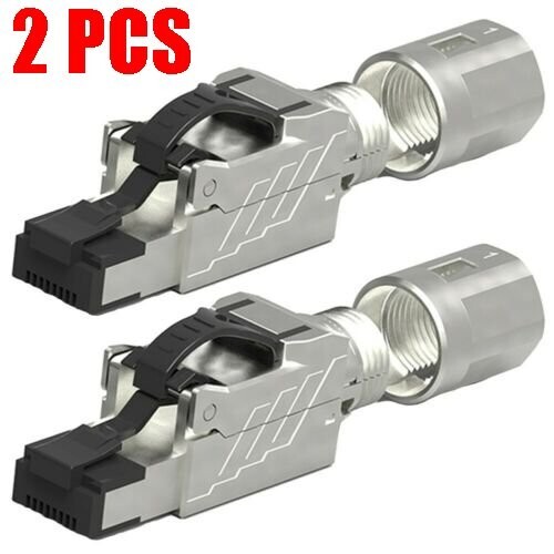 2 Pcs CAT.8 Full Shielded Tool-Free RJ45 50μ Network LAN Ethernet Connector Plug