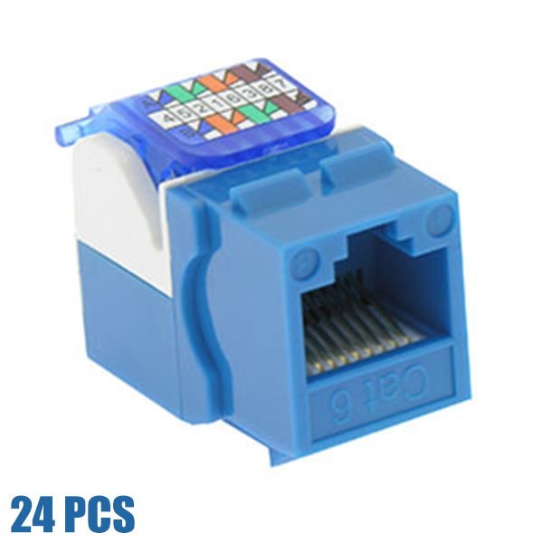 24 Pcs Cat6 RJ45 Network LAN Ethernet Keystone Jack Tool Less Snap In 8P8C Blue