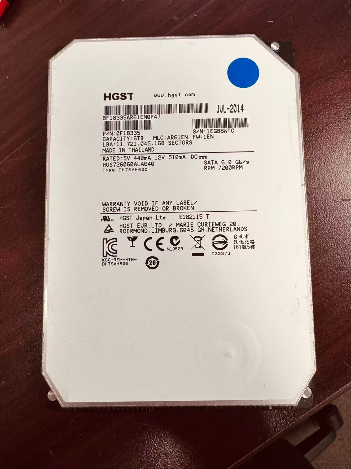 HGST Ultrastar 6TB SATA 3.5" Enterprise HDD HUS726060ALA640
