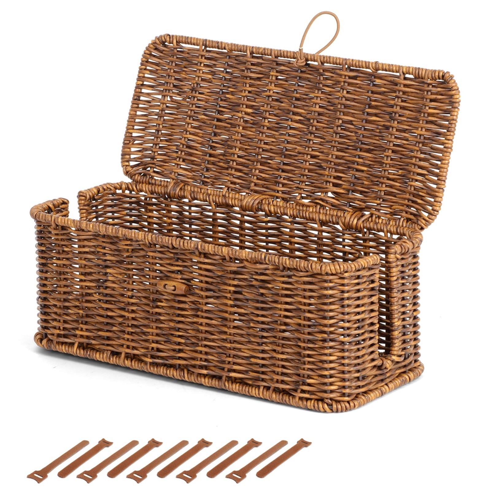 Cable Management Box with Lid, Cord Organizer & Cable Ties - Brown, Stylish Stor