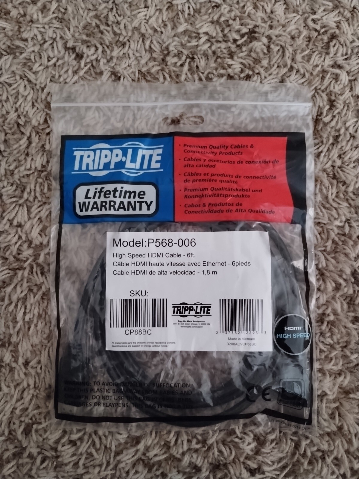 High Speed HDMI Cable 6 ft P568-006 Tripp-Lite Premium Quality