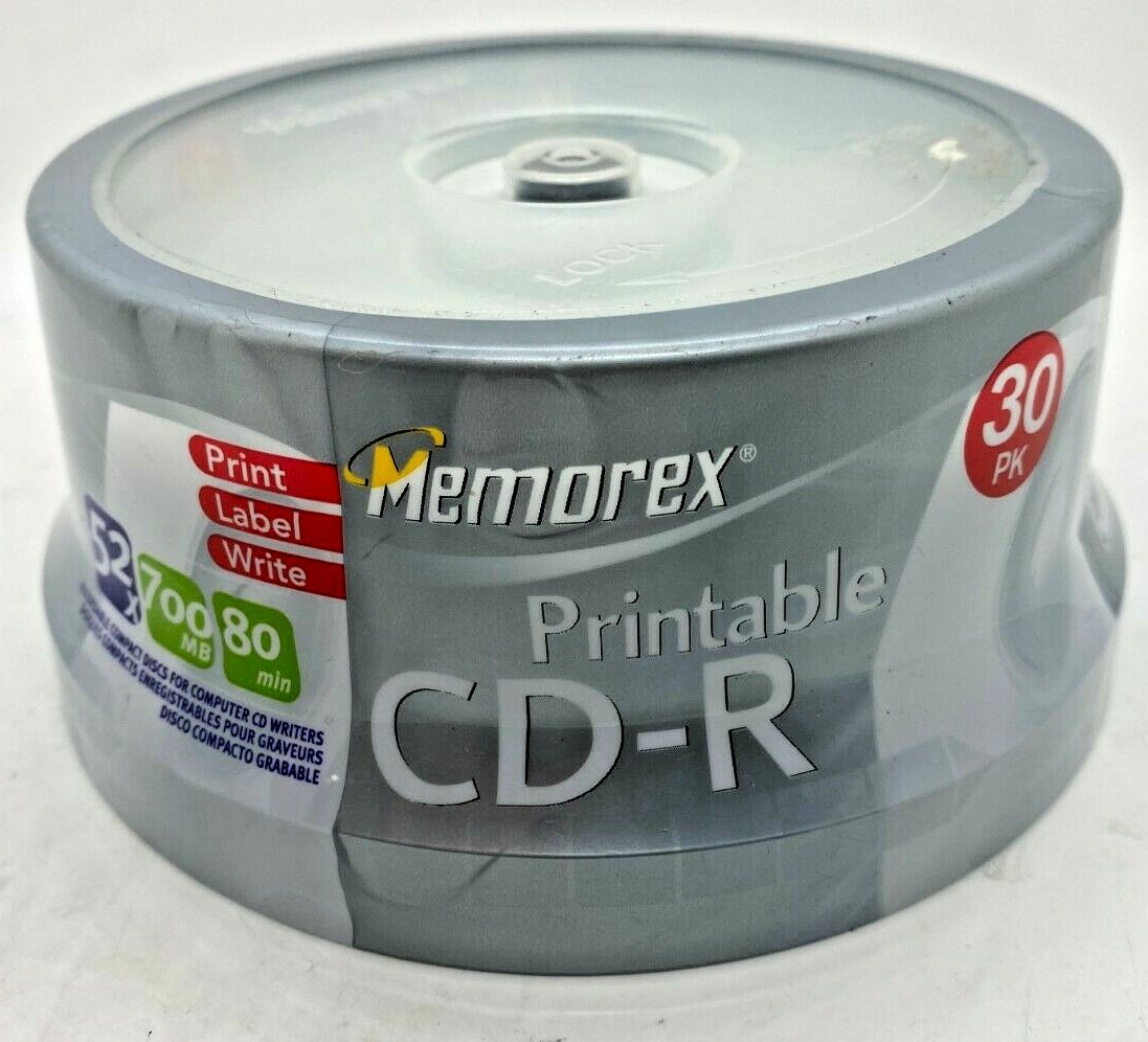 Memorex Printable CD-R 30 Pk Sealed 700 MB 80 Min 52x Multi Speed