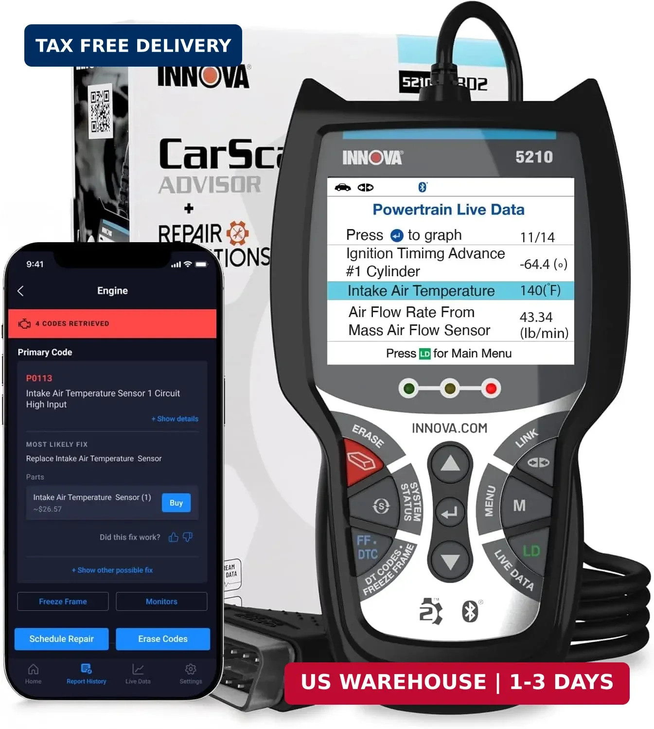 Innova 5210 OBD2 Scanner & Engine Code Reader, Battery Tester, Live Data, Oil Re