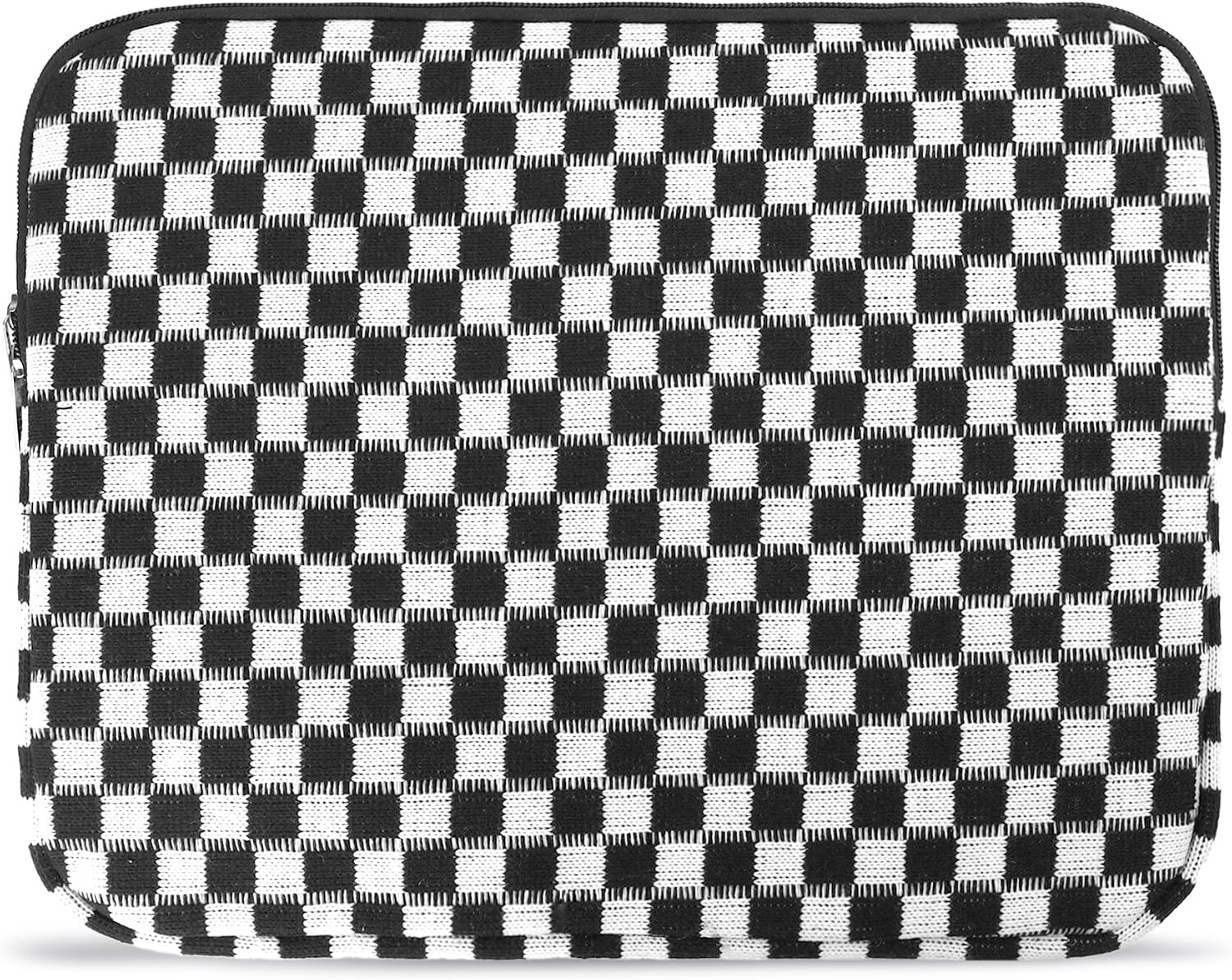 Puffy Laptop Sleeve 15-16 Inch, Checkered Black Knitted Laptop Case for Protecti