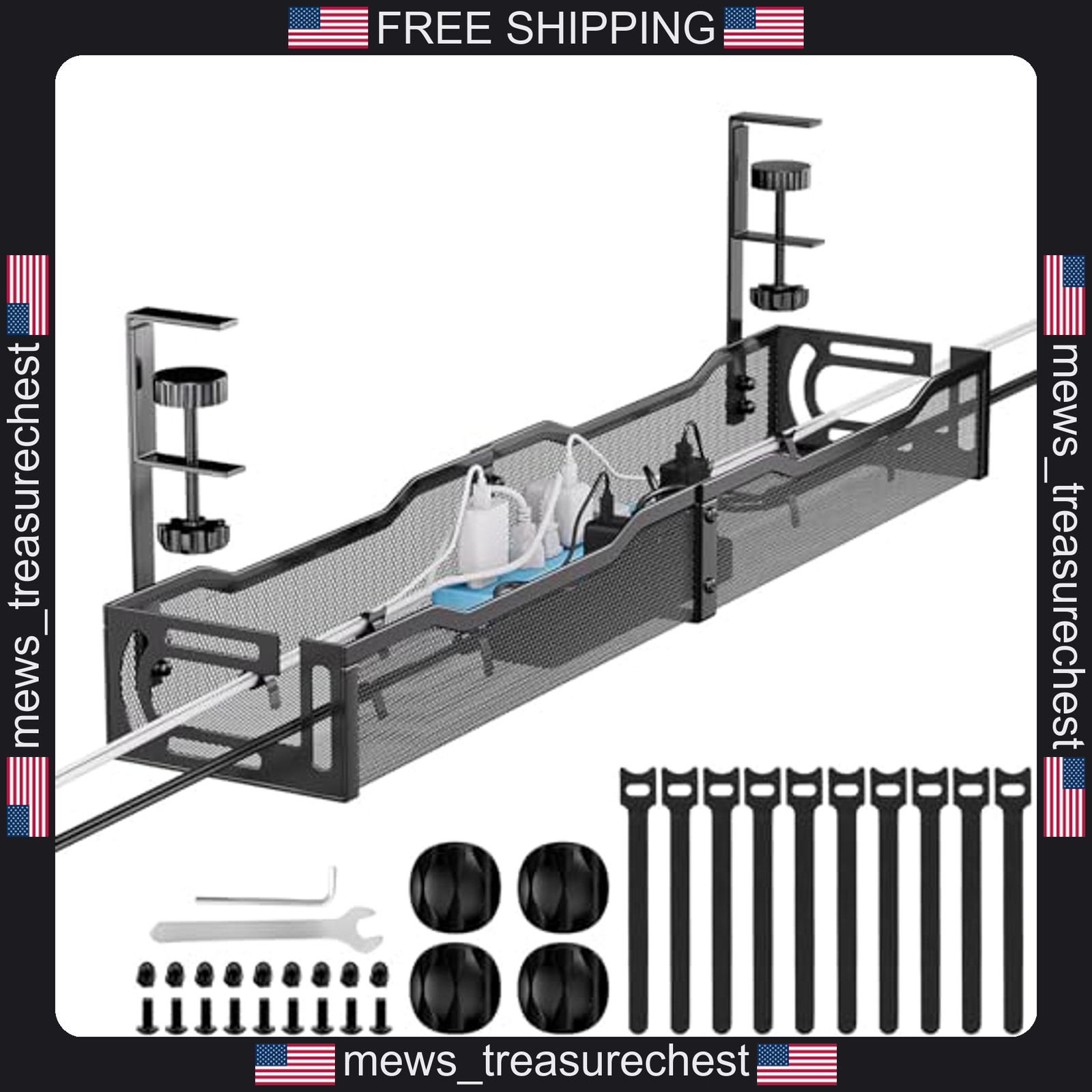 Cable Management Under Desk Tray 25 Inch Metal Mesh Organizer for Home & Office