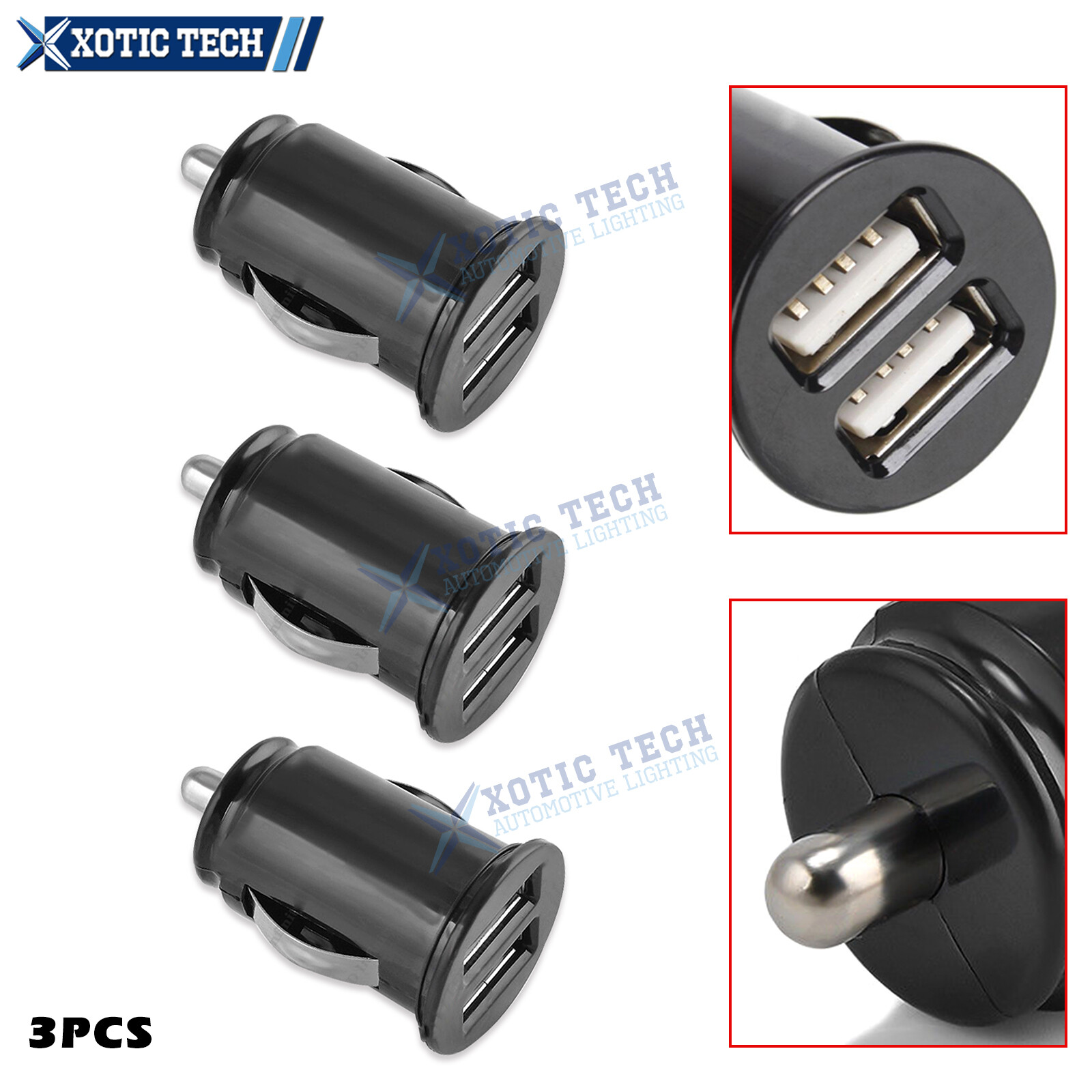3x Dual Port USB Universal Car Fast Charger Adapter Charging For iPhone Samsung
