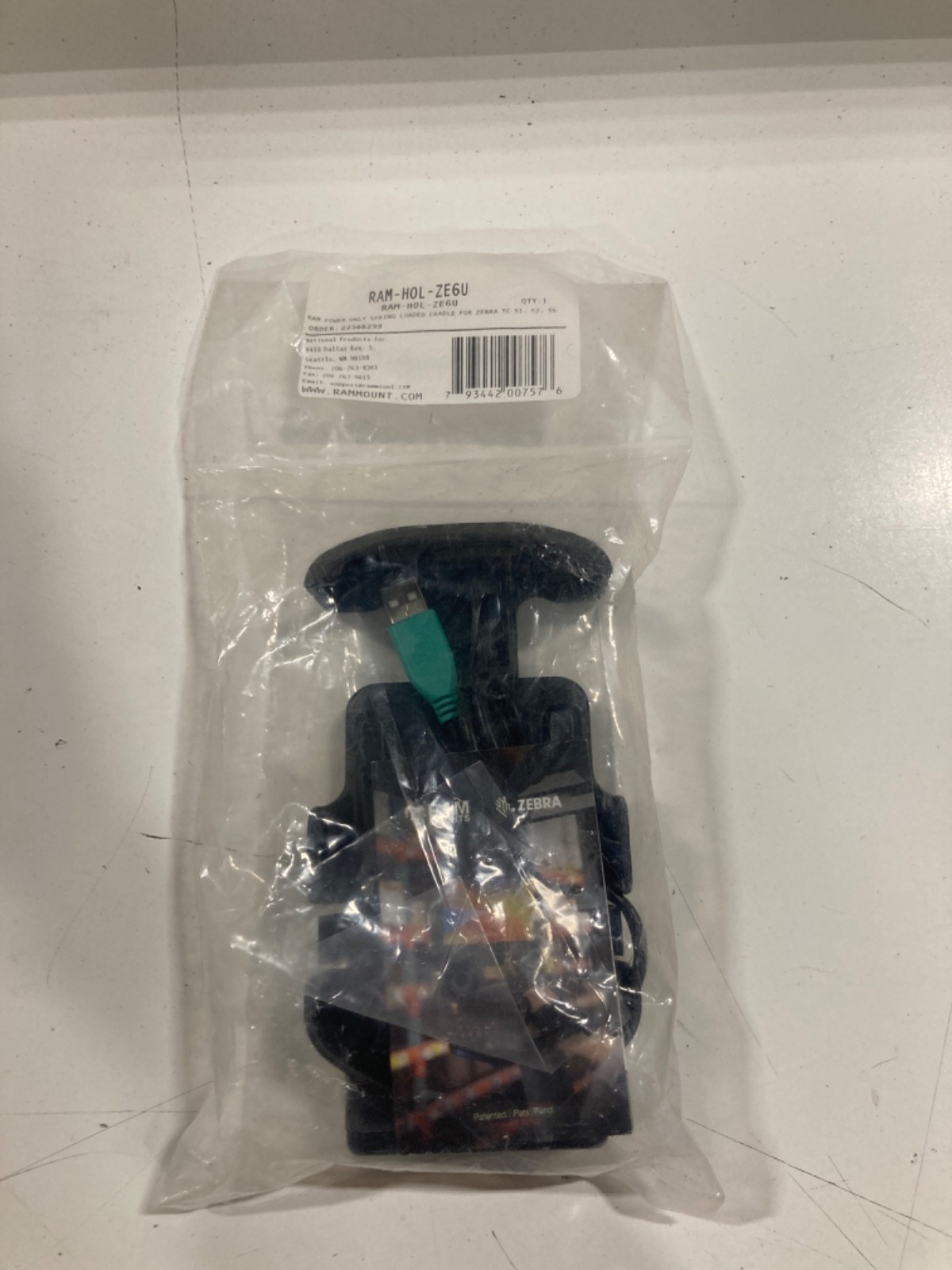 Ram Hol ZE6U Form-Fit Powered Cradle for Zebra TC51, 52, 56 Sealed In Bag