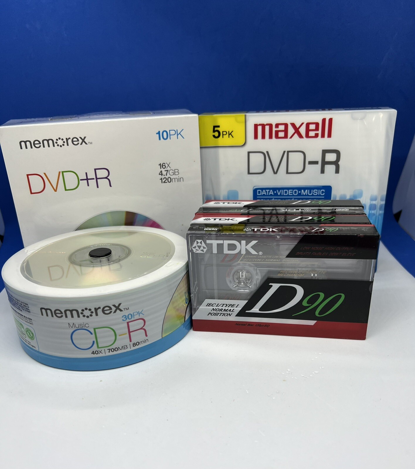 Media Lot Blanks Memorex CD-R(30)Memorex DVD-R(10) Maxell DVD-R(5) TDK D90 Cass4