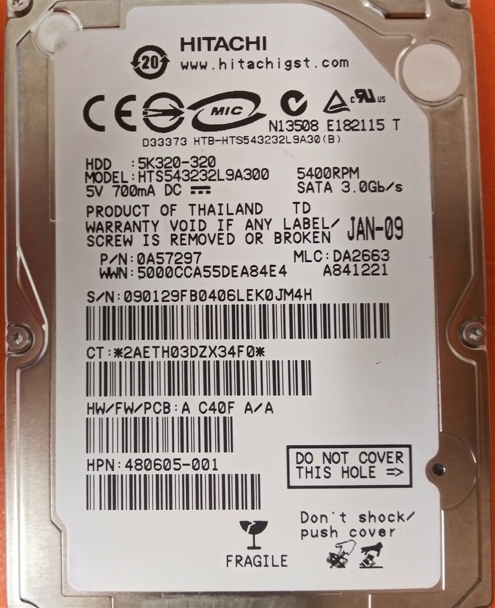 ⭐️⭐️⭐️⭐️⭐️ HDD Hard Drive SATA Laptop 2.5" Hitachi HTS543232L9A300 320GB A57297