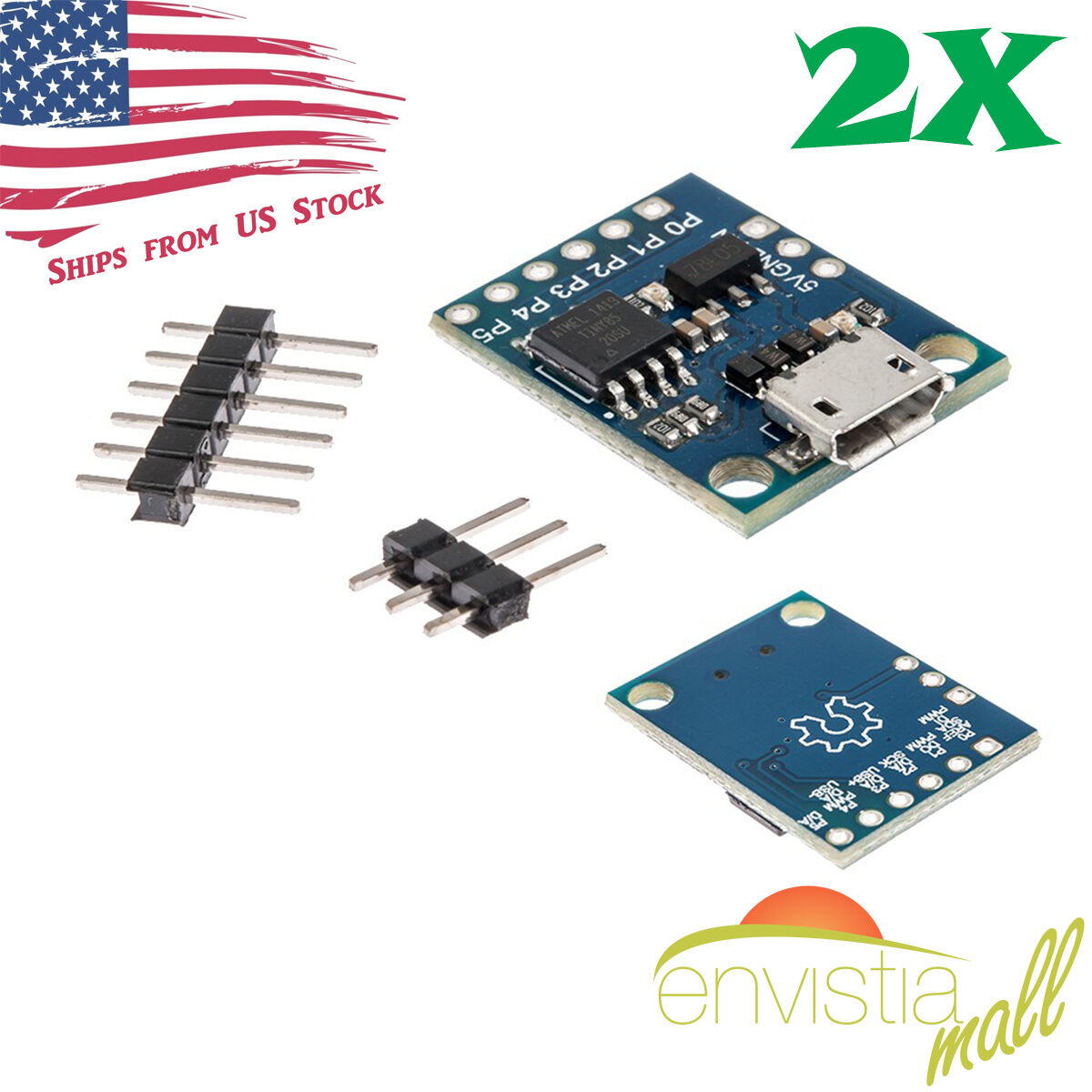 2pcs Digispark Kickstarter ATTINY85 Micro USB Development Board for Arduino USA