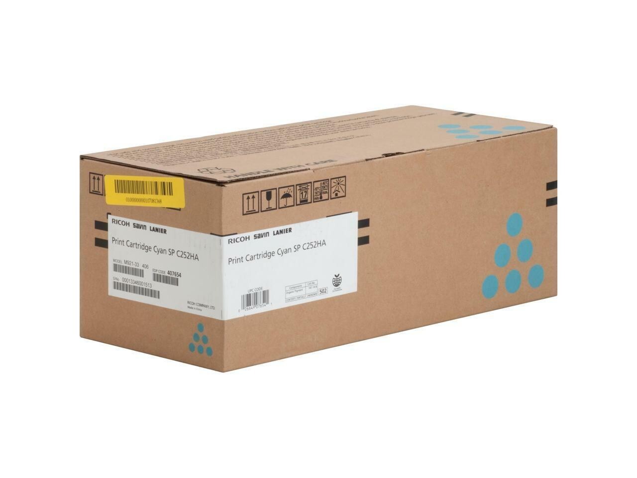Genuine Ricoh 407654 Cyan Toner Cartridge SP C252HA