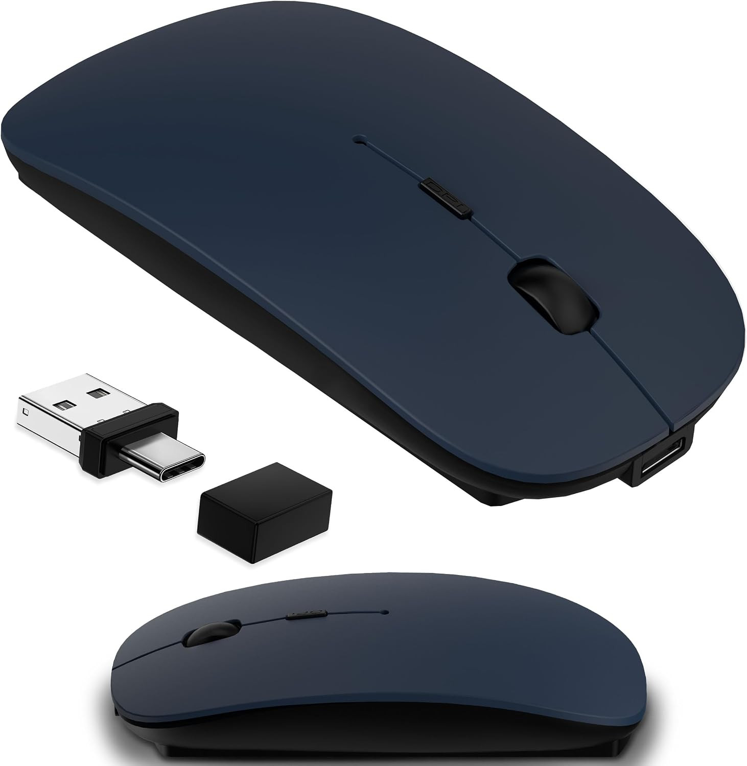 Wireless Mouse for MacBook & iPad, Bluetooth 5.2/3.0 & 2.4G USB-C/USB-A, Recharg