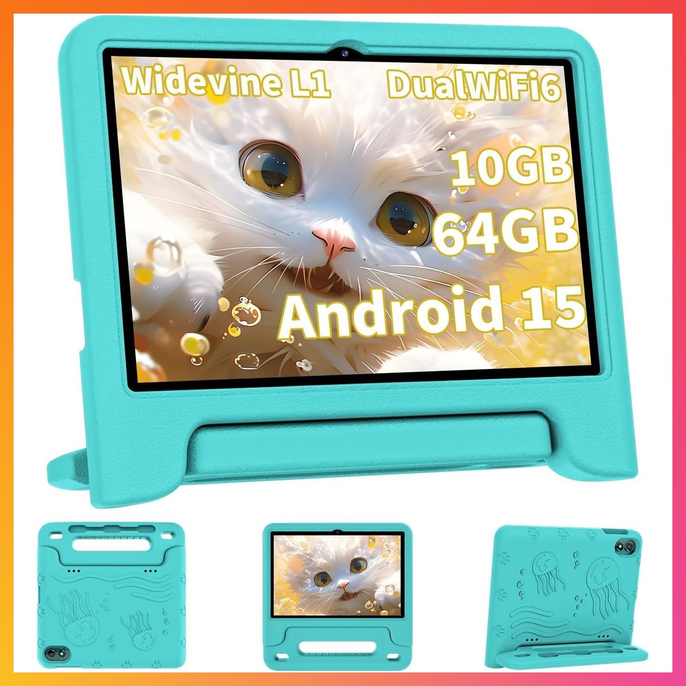 2026 Upgraded Android 15 Tablet, 10inch Kids Tablet, Octa-core CPU, 10GB+64GB+1T