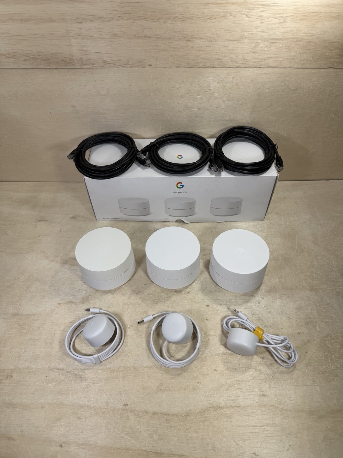Google Wifi AC1200 Mesh WiFi System 3-Pack GJ2CQ w/ Cables & Original Box