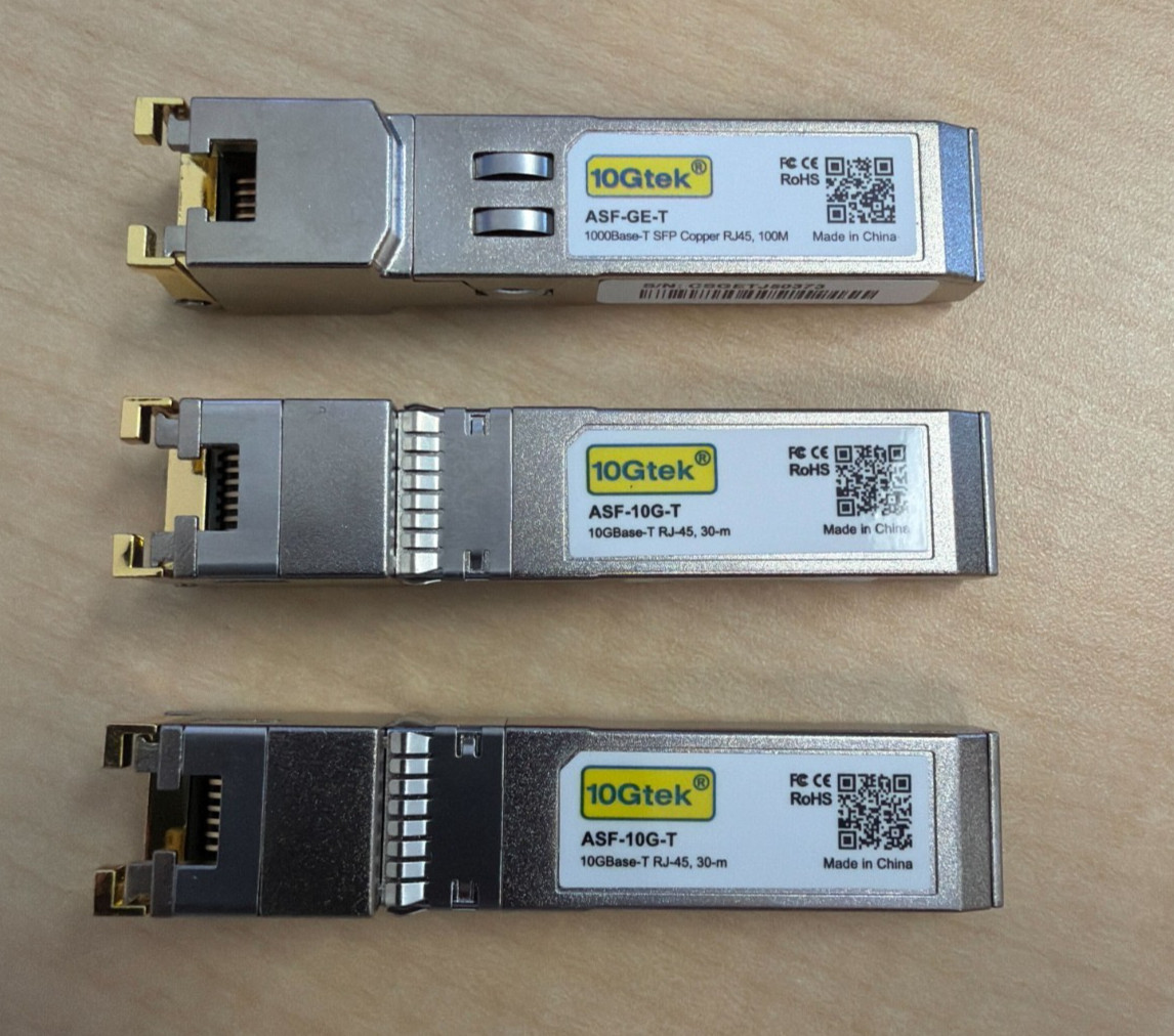 LOT OF 3 10Gtek ASF-10G-T SFP+ RJ45 10GBase-T 30m Transceiver Module