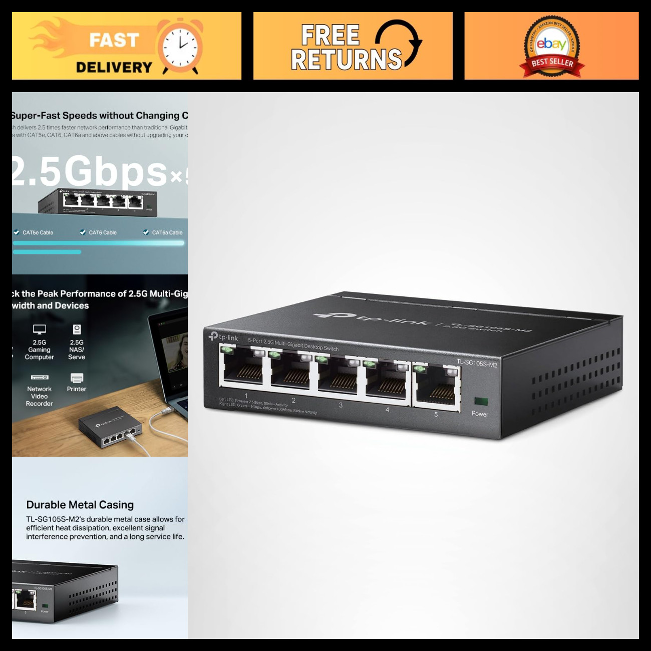 5-Port Multi-Gigabit 2.5G Unmanaged Ethernet Switch, High-Speed Network Hub