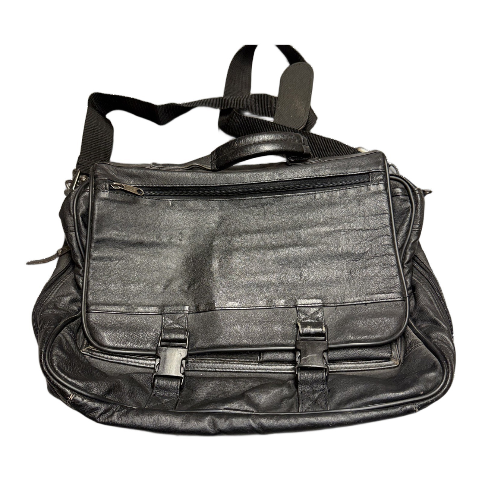 Black Leather Messenger Bag Laptop Briefcase Organizer Crossbody