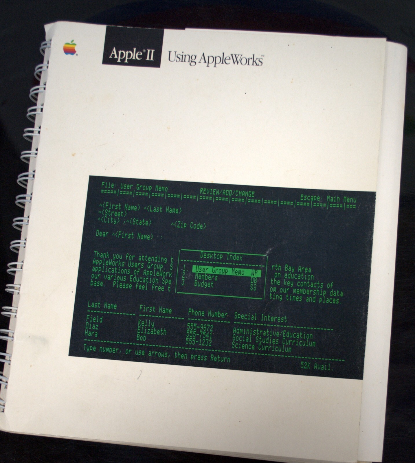 APPLE II Using Appleworks Manual
