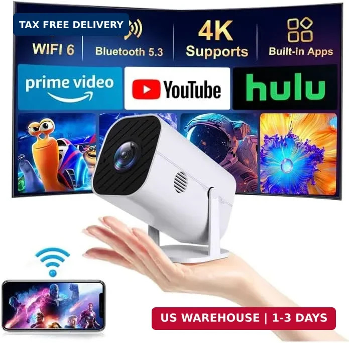 [Built-in APPS & Electric Focusing & 210° Rotation]Mini Projector With Wifi And