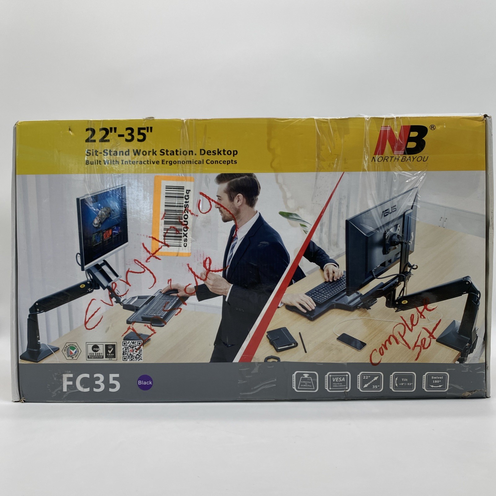 North Bayou MC 32 Workstation Wall Mount Workstation Mount 22”-35” Sit-Stand