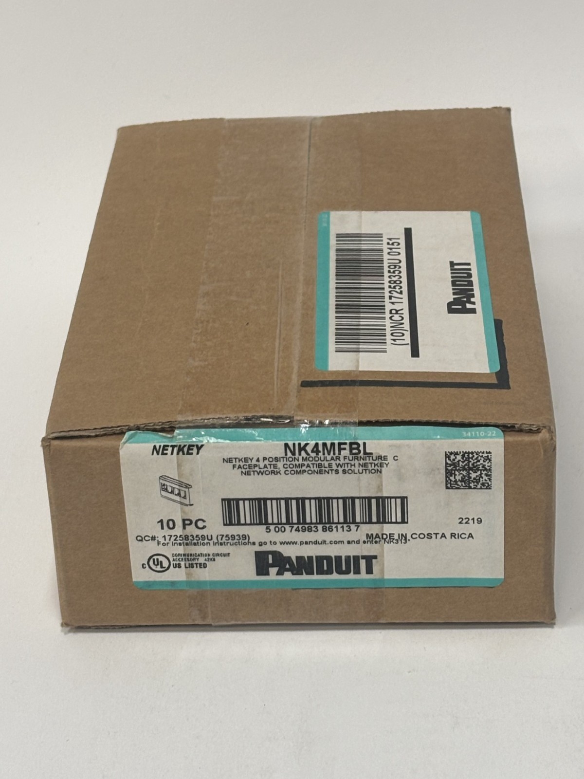 10pk Panduit NetKey NK4MFBL 4-Position Modular Furniture Faceplate, Black