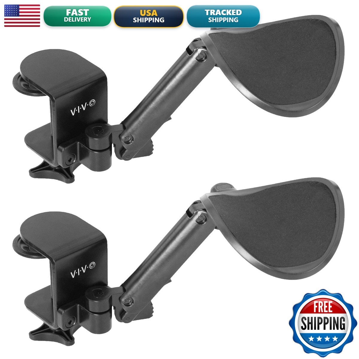 VIVO Black Clamp-on Adjustable Arm Rests, 2 Pack, MOUNT-ARM02P