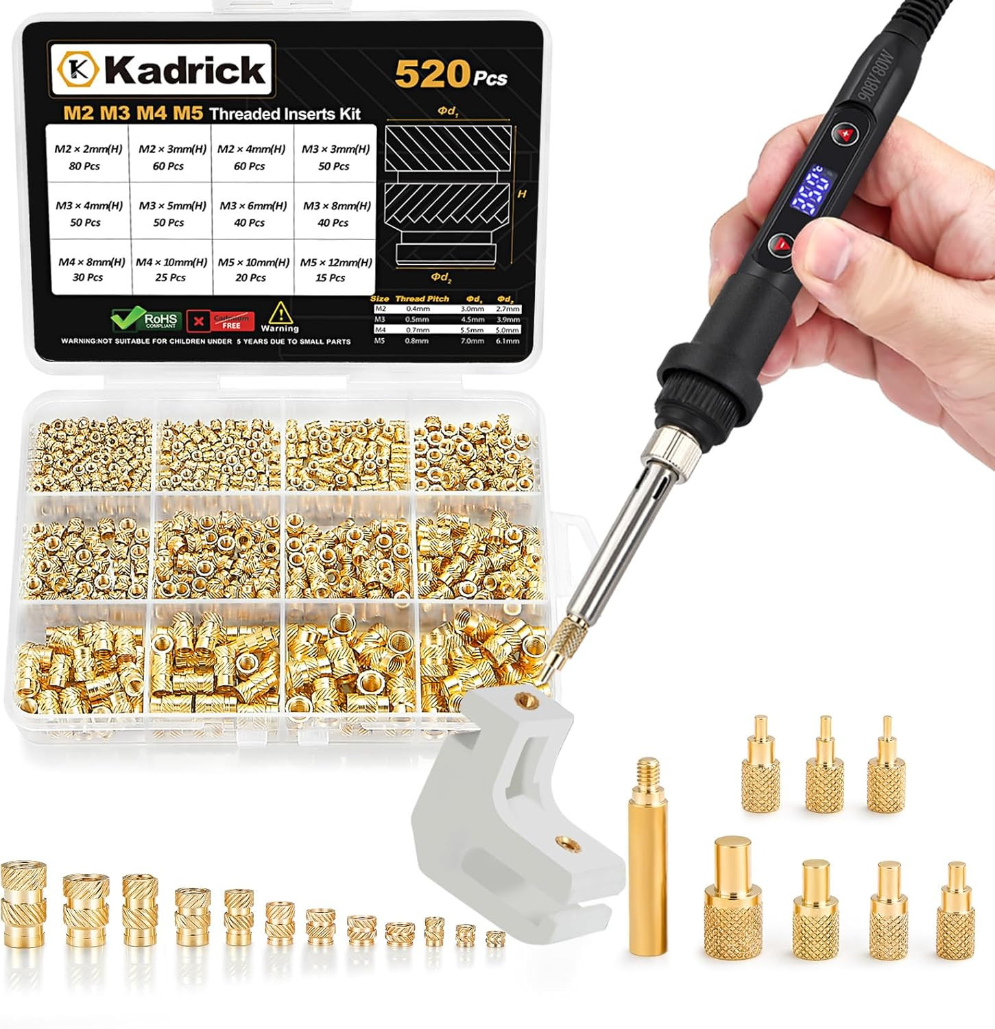 Professional Heat Set Insert Tool Kit: 80W Soldering Iron Heat Insert Tool with