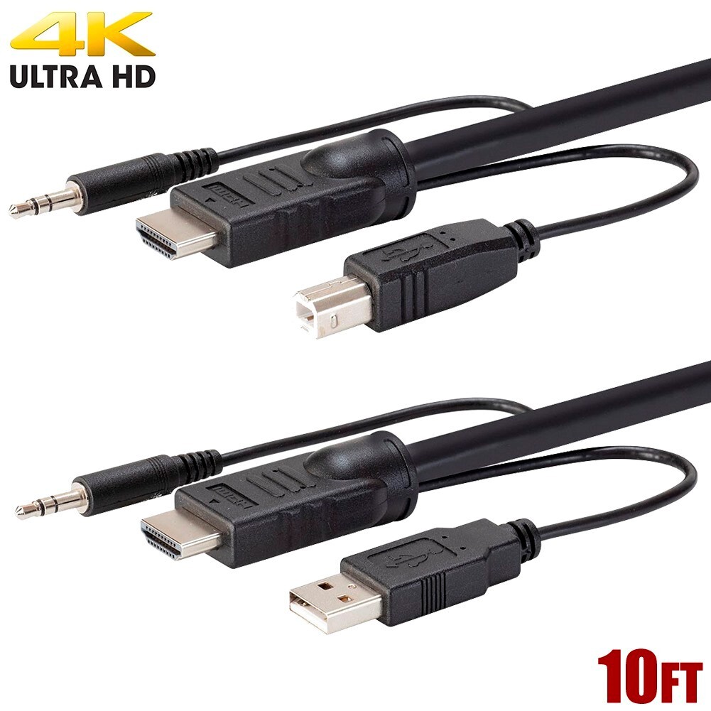 10FT HDMI USB KVM Cable & 3.5mm Audio Plug Monitor Keyboard Mouse 4K 60Hz HDR