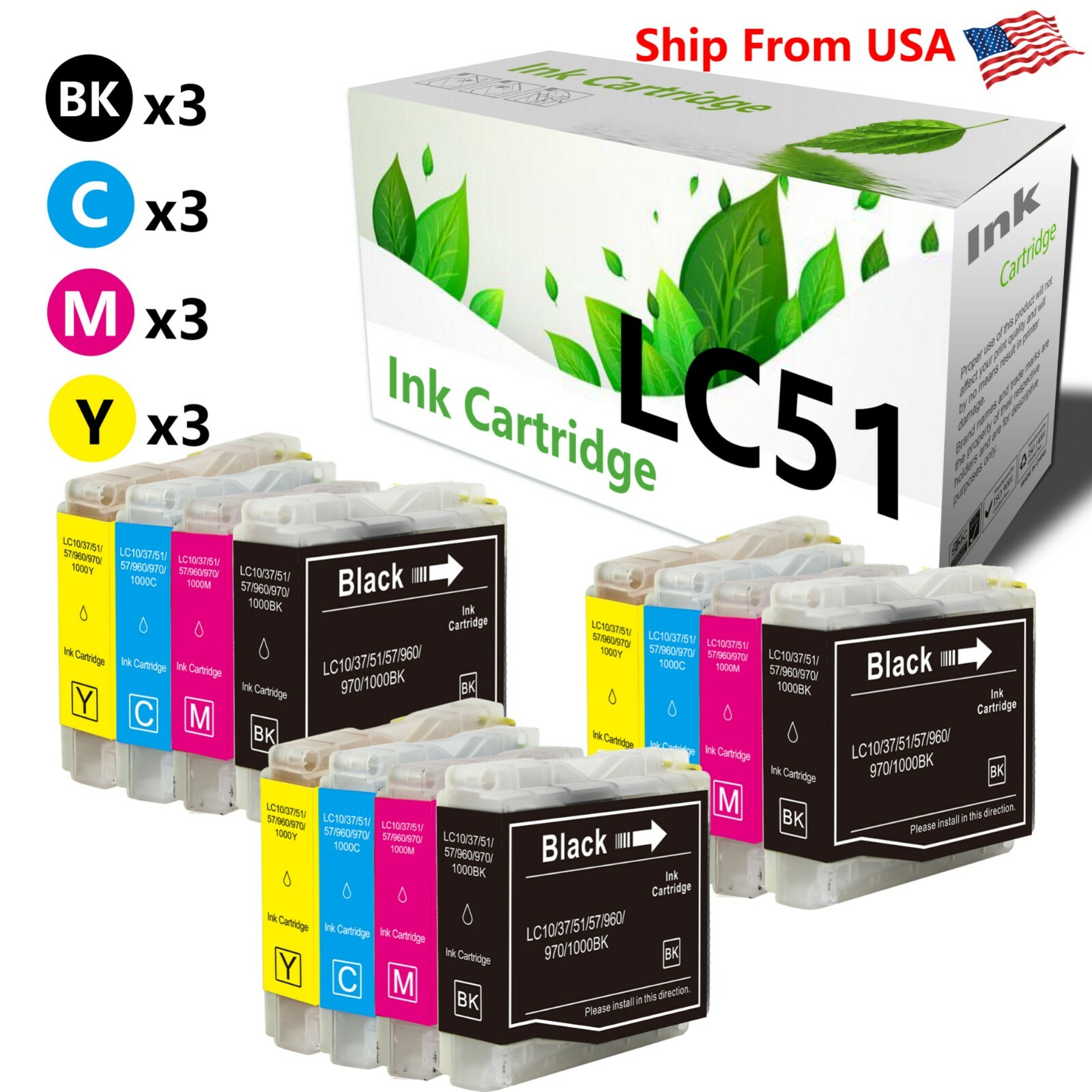 12PK LC 51 LC-51 Ink Cartridge for DCP-130C MFC-665CW Printer