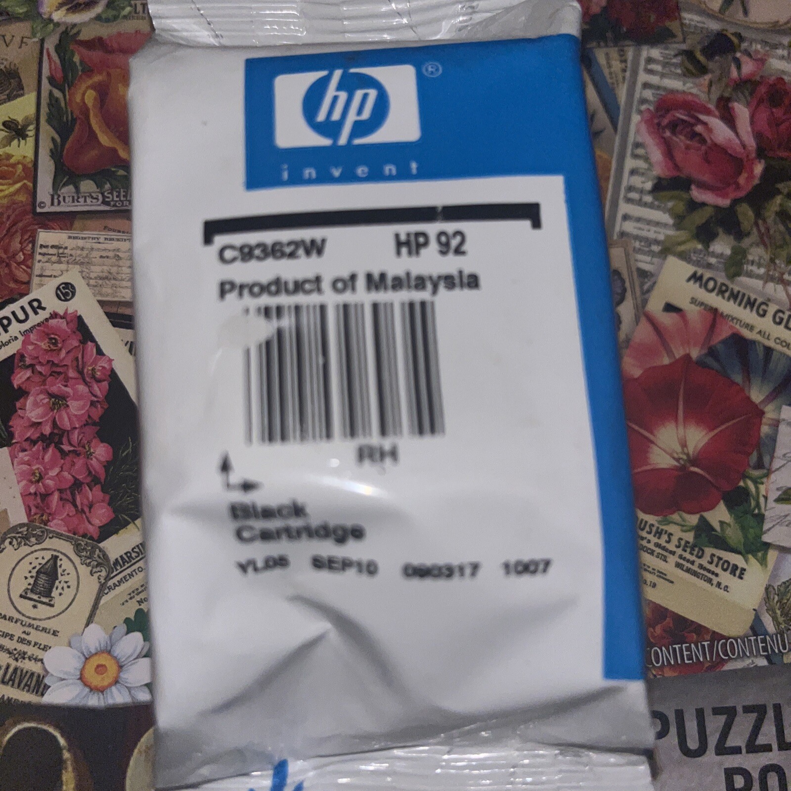 Genuine HP 92 Black Printer Ink Cartridge..  NO Box. selaed foil package