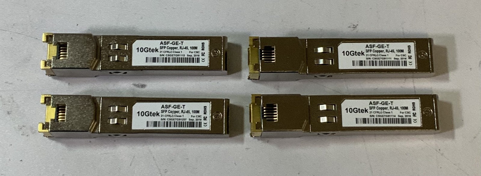 (Lot of 4) 10Gtek ASF-GE-T SFP Copper RJ-45 100M Opt. Network Transceiver "A3C"