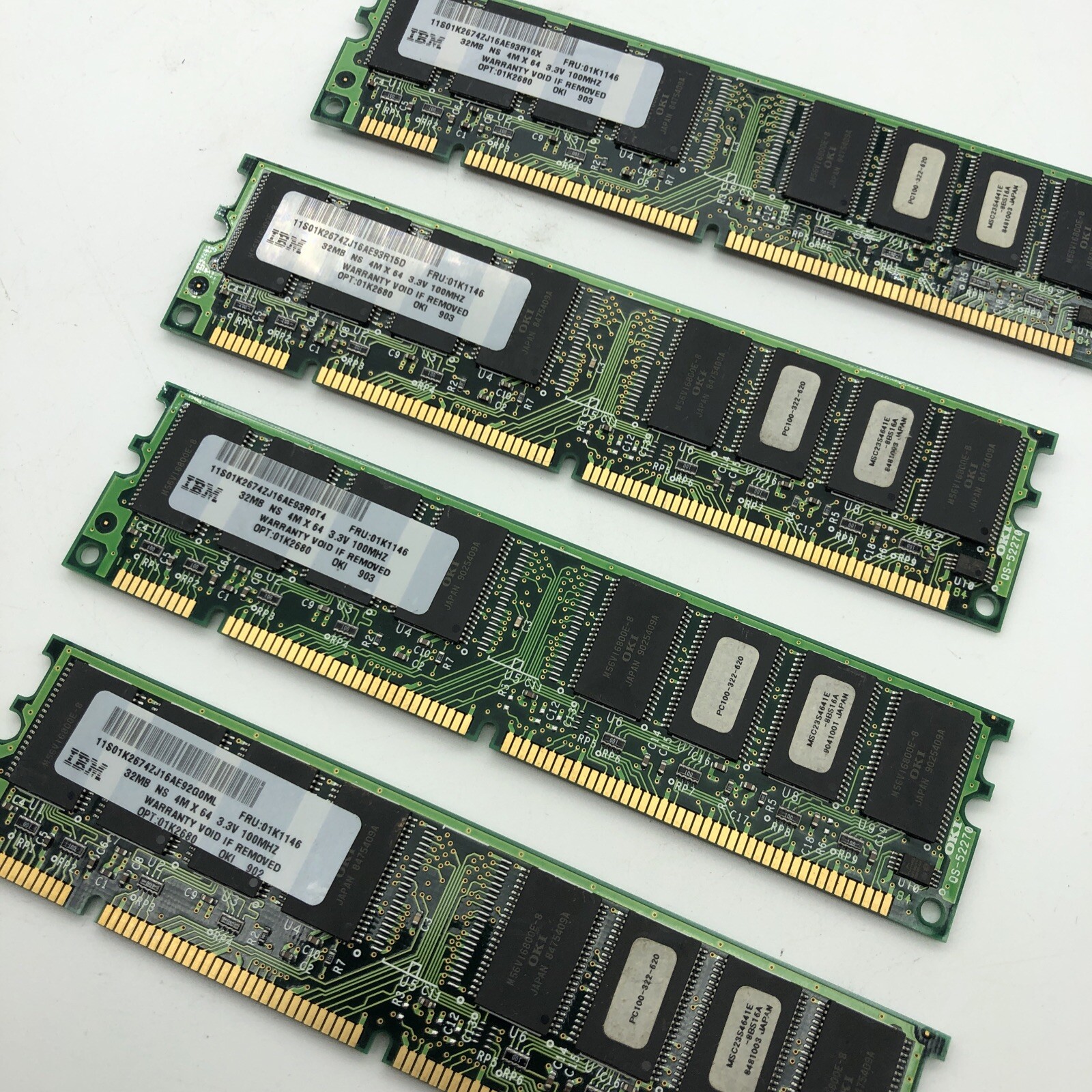 128MB IBM Fru 01K1146 (4) pcs 32MB 168Pin SDRAM DIMM PC100 Memory PC-100 IBM