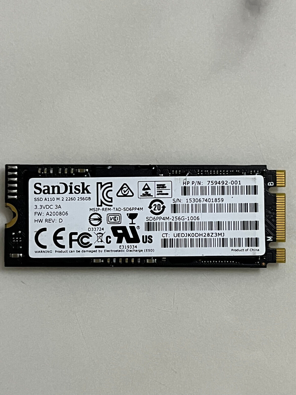 Sandisk A110 SSD SD6PP4M-256G-1006 M.2 2260 256GB PCIe NVMe for HP Zbook Laptop