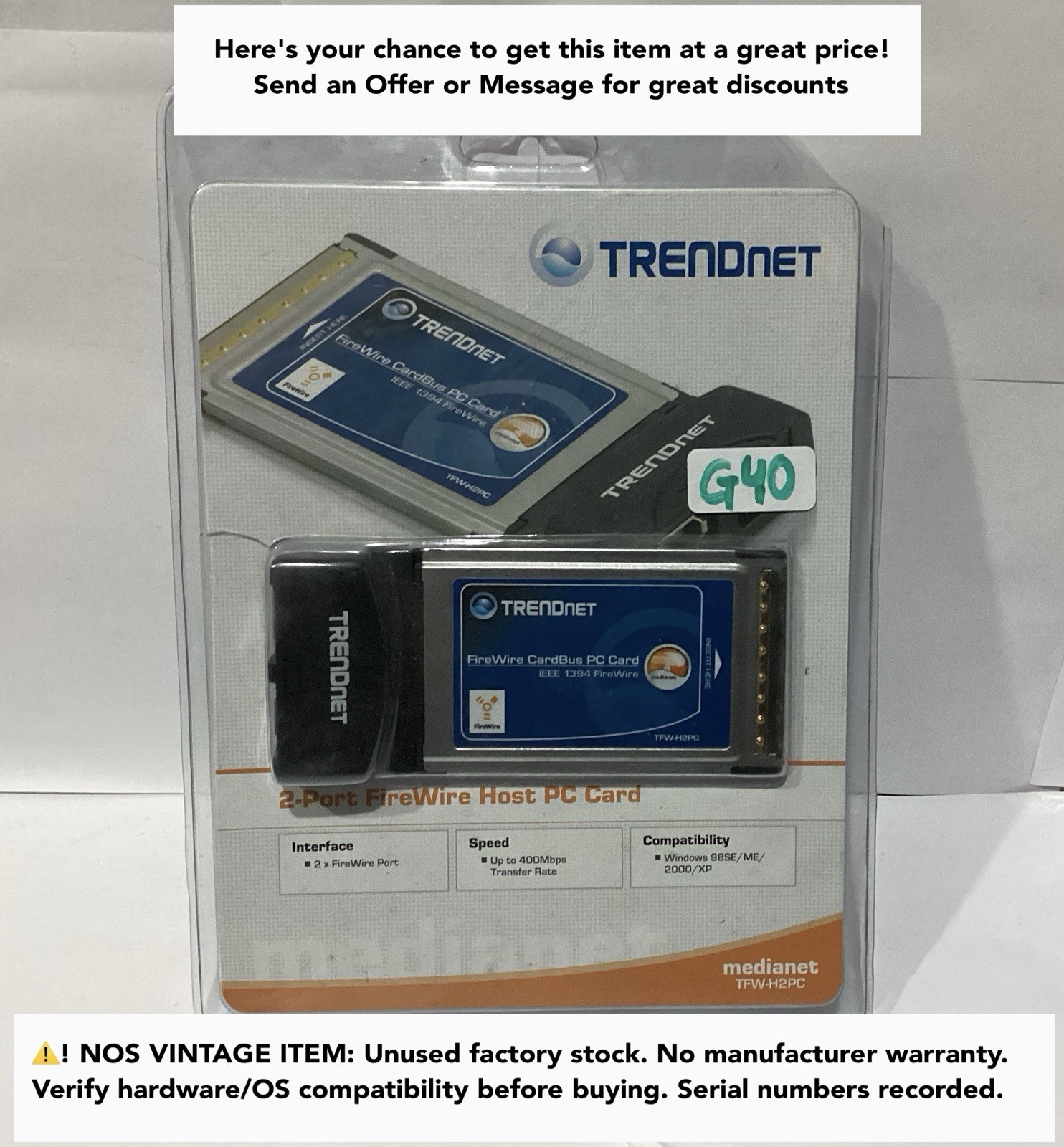 TRENDnet TFW-H2PC 2-Port FireWire CardBus PC Card Laptop Adapter IEEE 1394 NOS