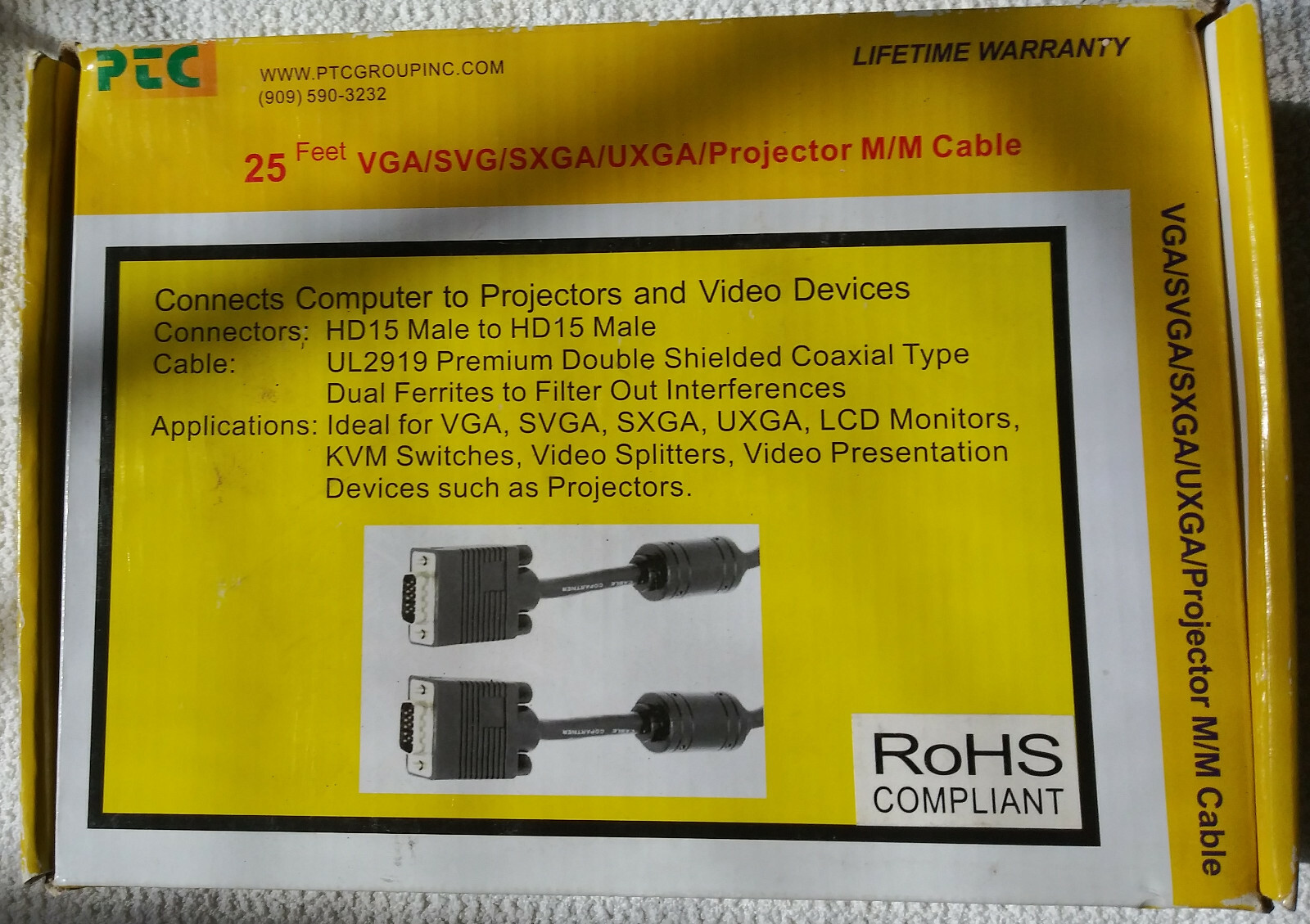PTC GROUP, 25 FT VGA/SVG/SXGA/UXGA/Projector M/M Cable