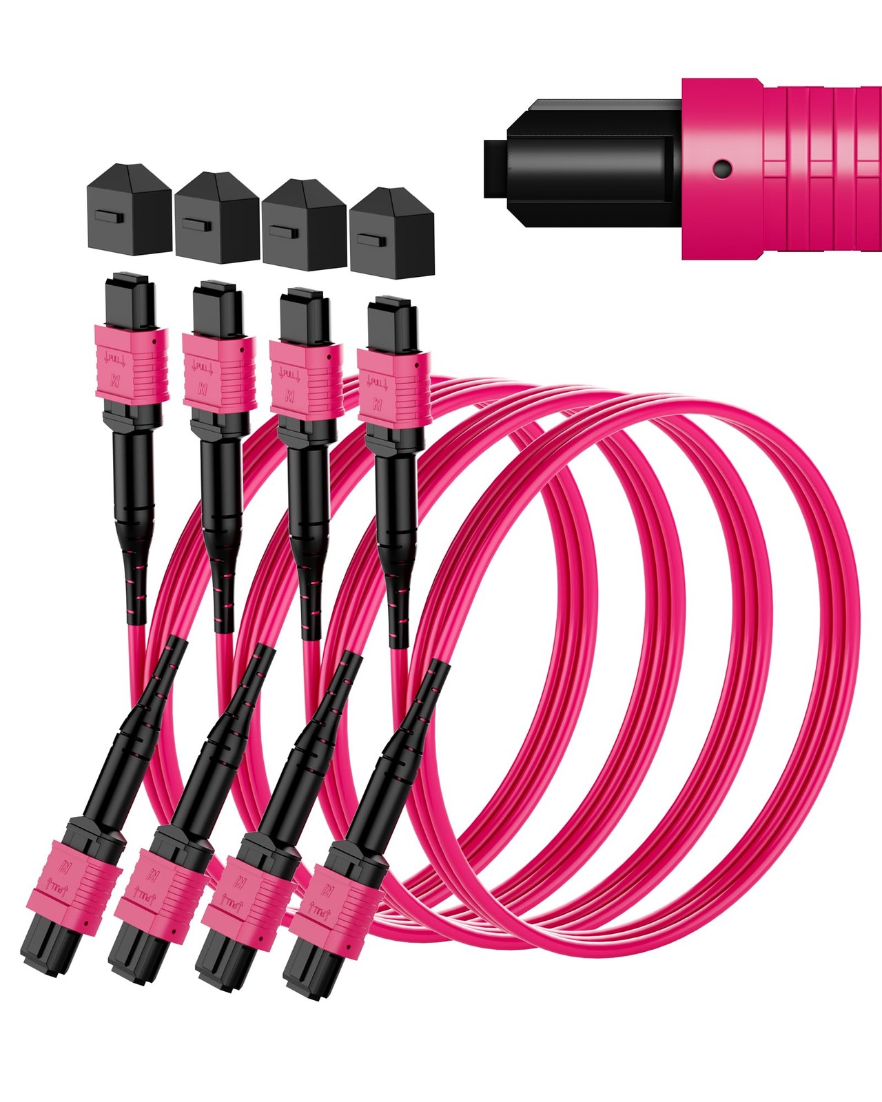 VANDESAIL 4X OM4 MPO/MTP Fiber Cable 1M/3.3FT,12 Core Type B,40G/100G/200G | ...