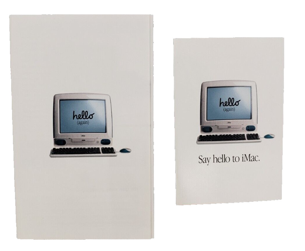 Two 1998 Apple Computer "Say hello to iMac." Retail "Take One" Store Brochures
