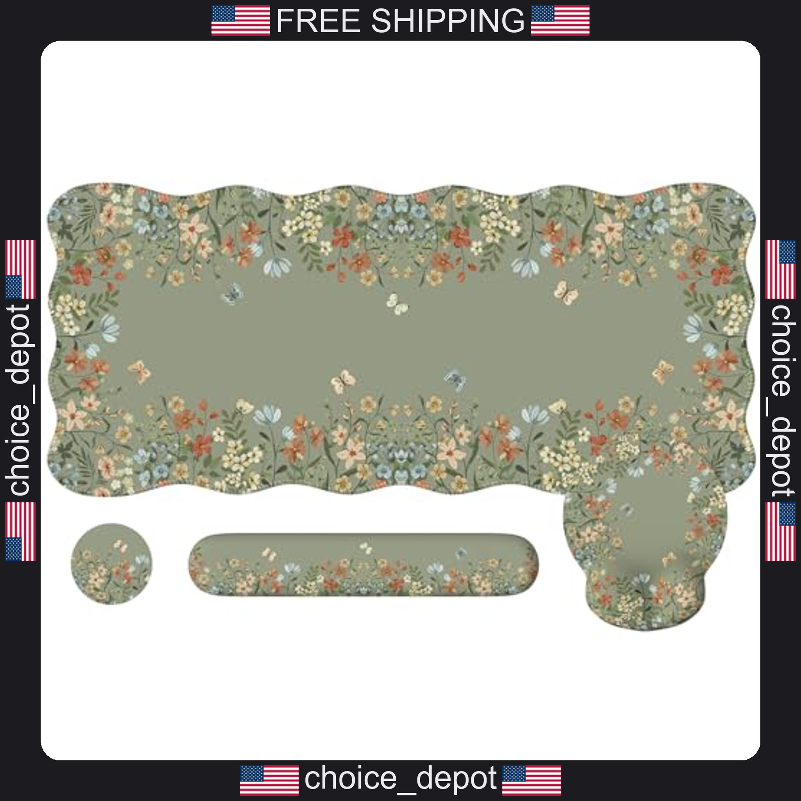iCasso Desk Pad Set with Wrist Rests 35.4x15.7 inches Cottagecore Pattern