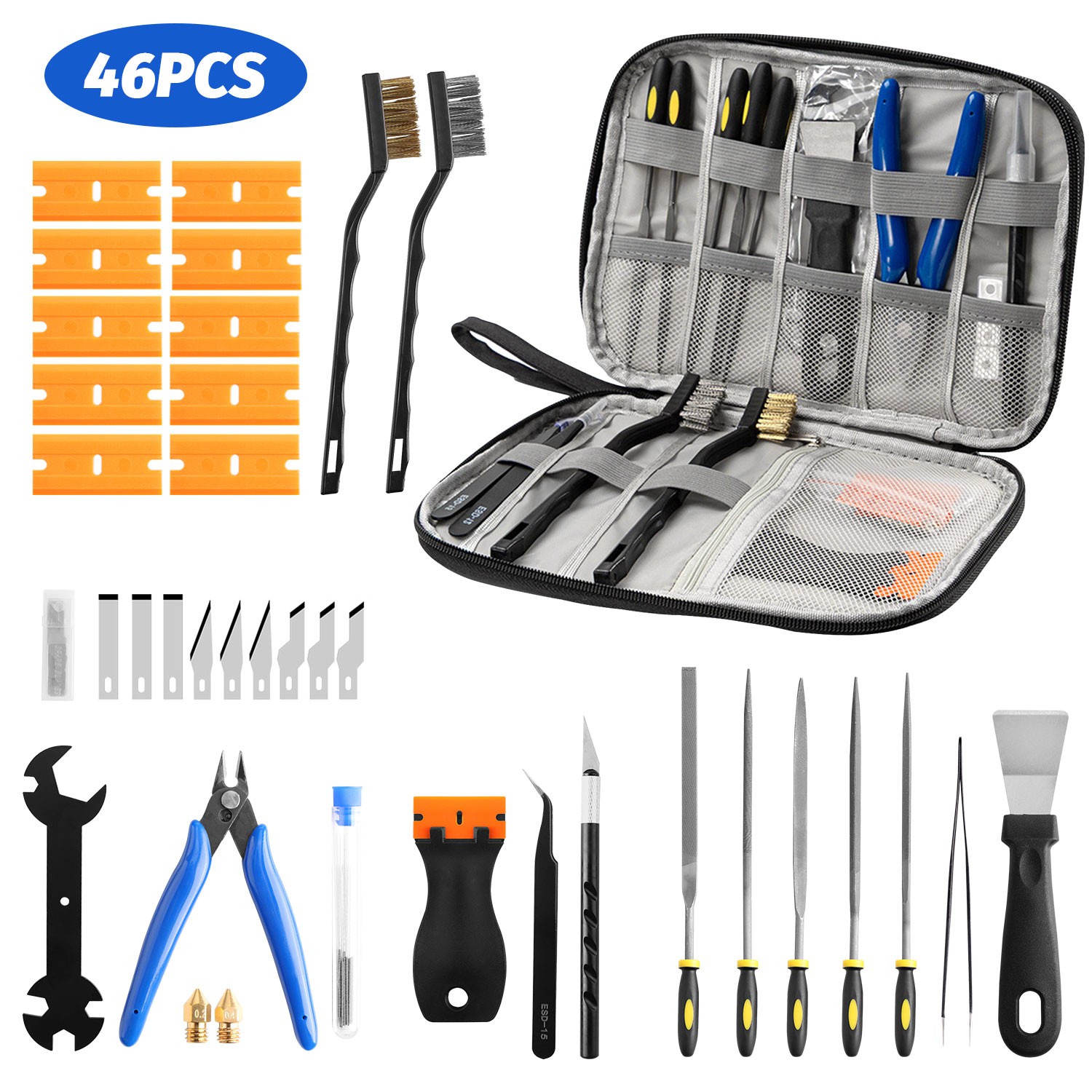 46 Pcs 3D Printer Tool Kit Carving Knife Cleaning Needle Tweezers Plier Scraper