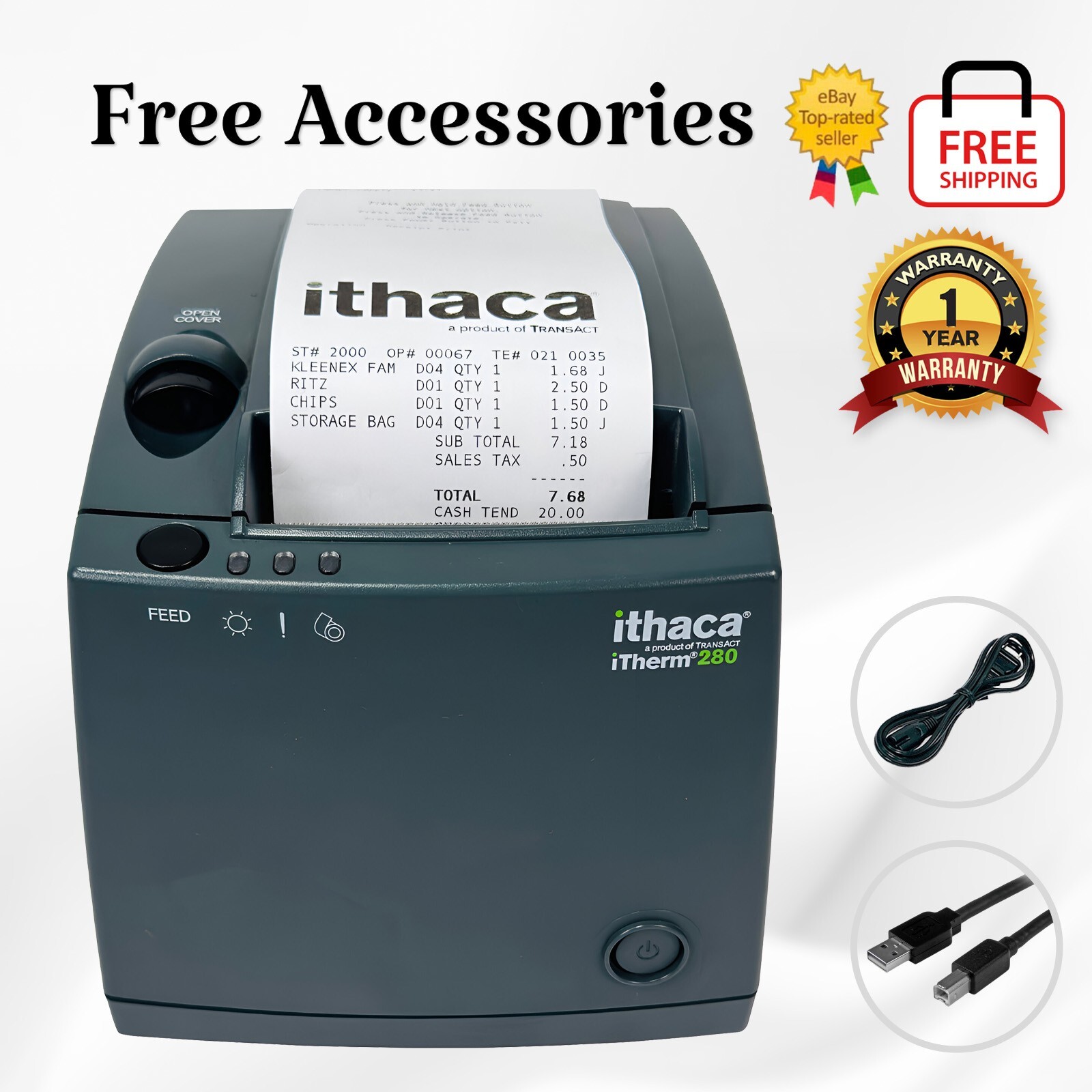 TransAct Ithaca iTherm 280 Thermal POS Receipt Printer USB Autocutter 280-USB-DG