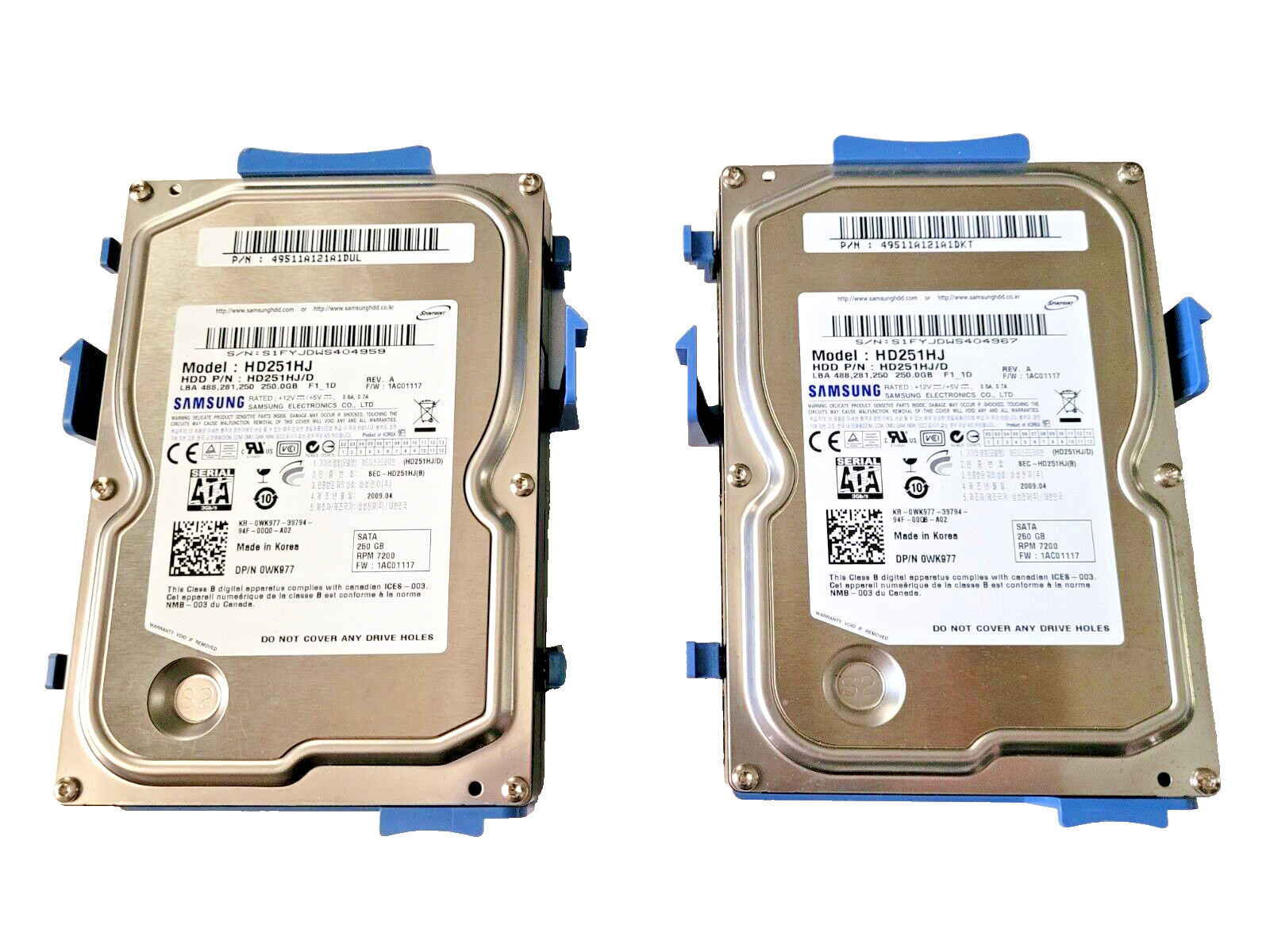 LOT of 2 DELL 250GB Hard Drive OEM Replacement Tested SAMSUNG HDD Wiped SATA