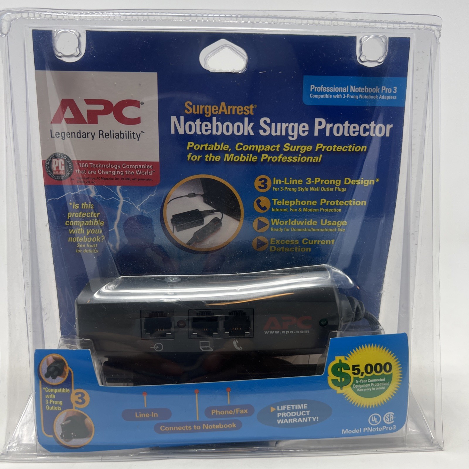 APC SurgeArrest Notebook Surge Protector Notebook Pro3 In-Line 3 Prong Design