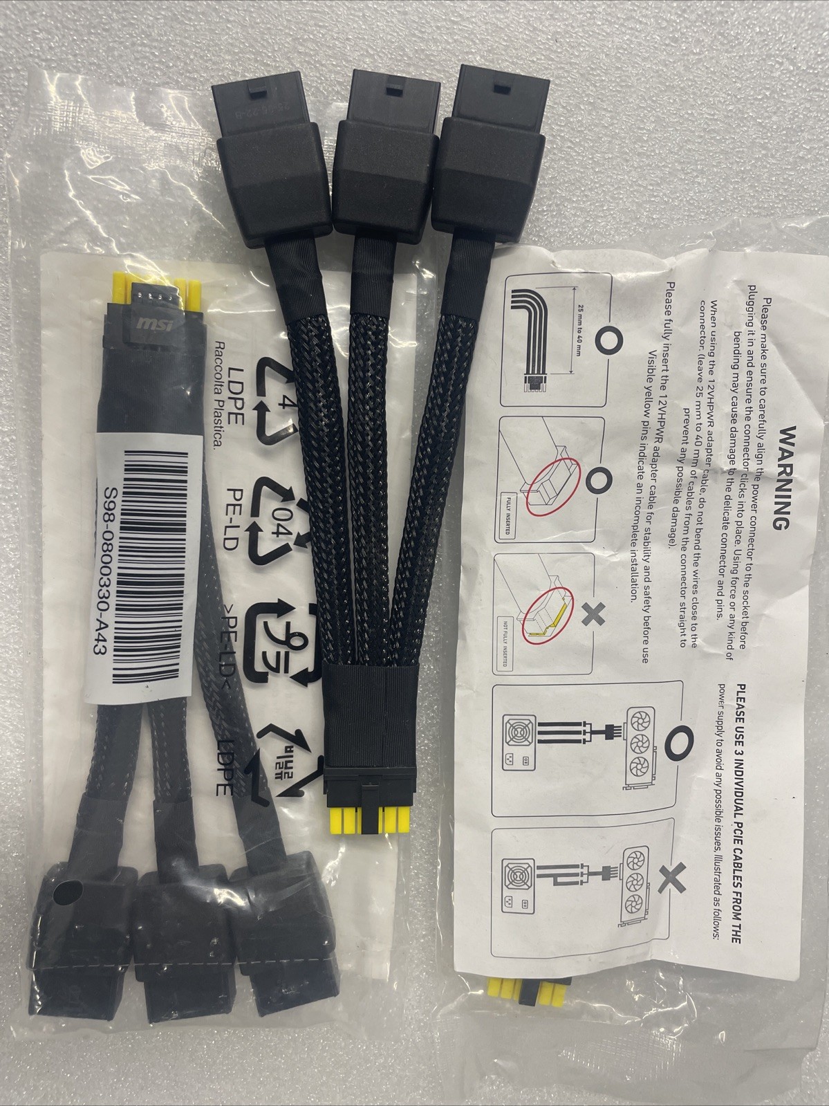 msi 12VHPWR 12+4Pin to 3x8Pin(6+2P) Power Adapter Cable for RTX 40xx