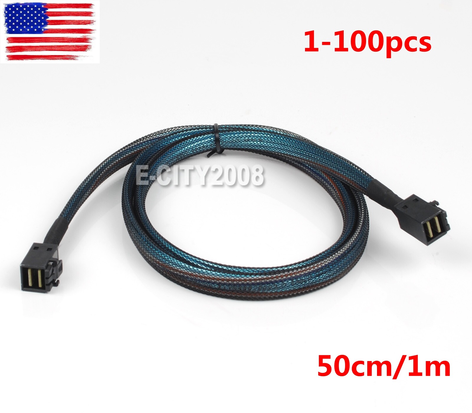 MINI SAS SFF-8643 to SFF-8643 Server 12G Array Card Data Cable, 1-to-1, 50cm/1M
