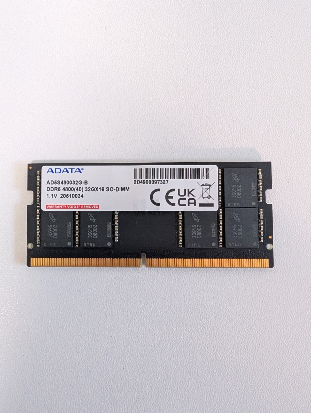 ADATA 32GB 1x32GB DDR5 4800 CL40 262-Pin SO-DIMM Laptop Memory Intel AMD