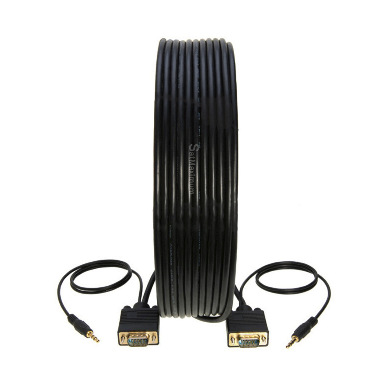 50FT VGA/SVGA 15 PIN M/M Cable With 3.5MM Audio Aux Cord For Monitor HDTV Video