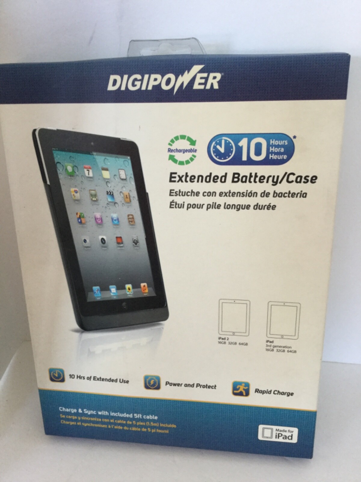 DigiPower Extended Battery Protective Case for iPad 2 & iPad 3rd Gen 5ft cable